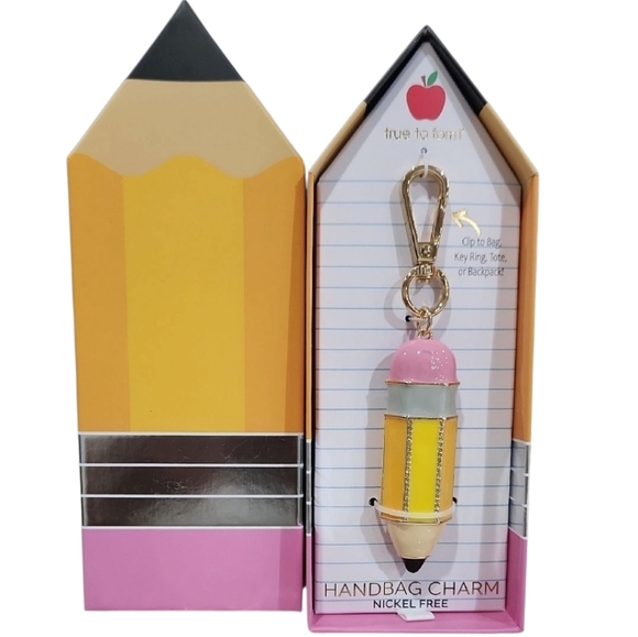 🔹️True To form Yellow and Pink Pencil Handbag Charm Key Chain  ✨️✏️ - Picture 1 of 5